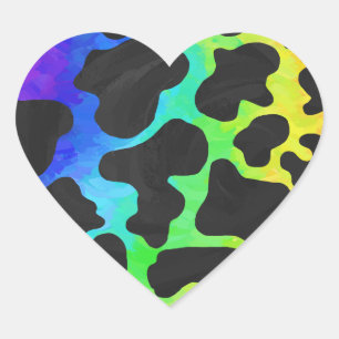 Koe zwart en regenboogschenken hart sticker