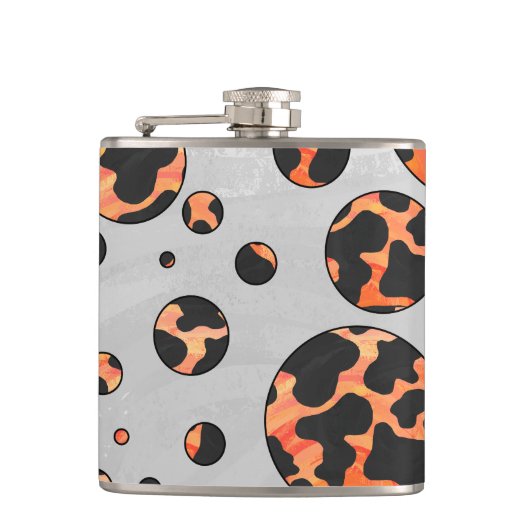 Koe zwart-Oranje poladot afdrukken Heupfles (Voorkant)