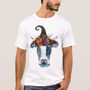 Koe Zwart Wit Halloween Heks T-shirt