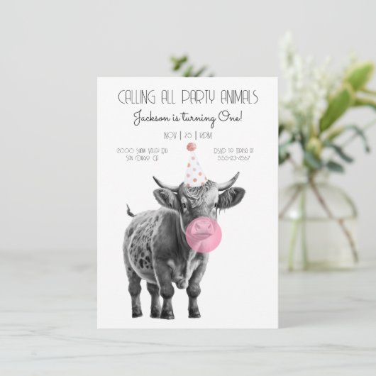 Koe zwart-wit uitnodiging (Staand voorkant)