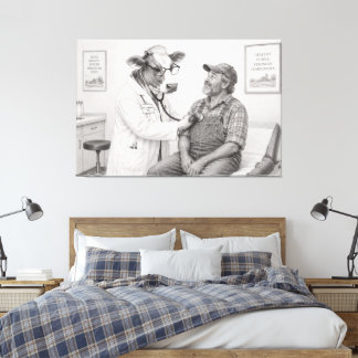 Koearts onderzoekt een boer Potloodschets op canva Canvas Afdruk