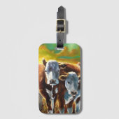 Koeien bij zonsondergang bagagelabel (Voorkant (verticaal))