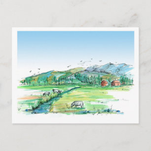 Koeien Boerderij Animal Red Barn Bewegende Aankond Briefkaart