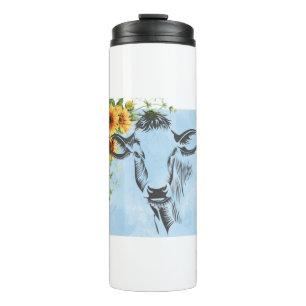 Koeien en zonnebloemen op een reismok thermosbeker