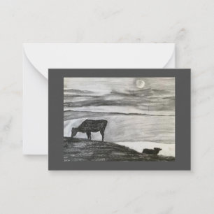 Koeien 🐮 In een veld onder de maan 🌕 Notitiekaartje