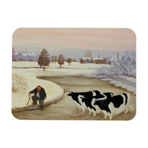 Koeien in een winterrivier magneet