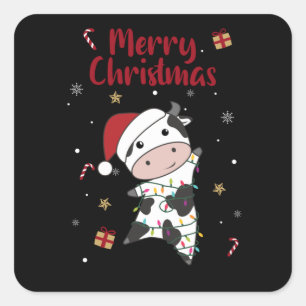 Koeien Koeien Cheerful KerstWinter Animals Vierkante Sticker