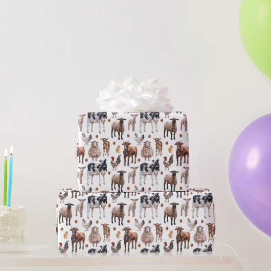 Koeien schapen Varkens kippen Cadeaupapier (Feestgeschenken)