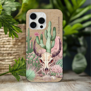 Koeien schedel woestijn bloem cactus gepersonalise iPhone 15 pro max hoesje