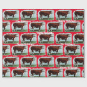 Koeien van Hereford over rood omslagpapier Cadeaupapier (Vlak)