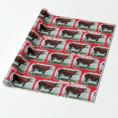 Koeien van Hereford over rood omslagpapier Cadeaupapier (Uitgerold)