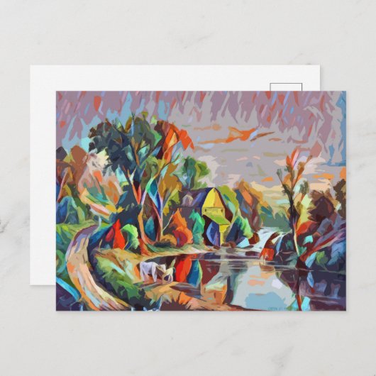 Koeien van katoen Pond Landschap Abstracte kleurr Briefkaart (Voorkant / Achterkant)