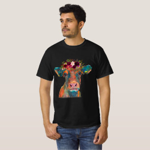 Koeienhoofd Gezicht Kleurrijke Waterverf Kabelja T-shirt