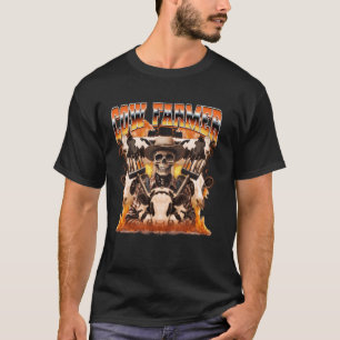 Koeienhouderij Boerderij Boer Vlammen Skelet 90s B T-shirt