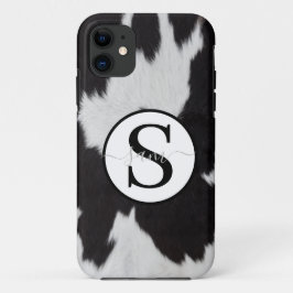 Koeienhuid Black White Monogram iPhone 11 Hoesje