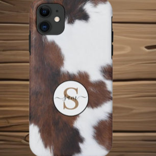 Koeienhuid bruin wit monogram Hoesje-Mate iPhone C iPhone 11 Hoesje