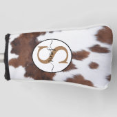 Koeienhuid Bruin Witte Monogram Golfheadcover (Voorkant)