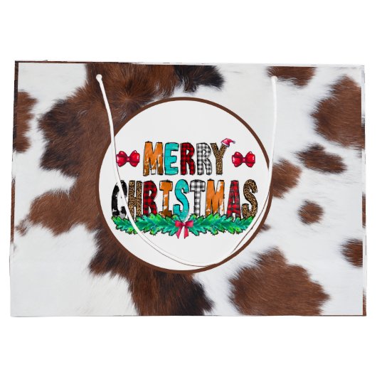 Koeienhuid bruine kerst groot cadeauzakje (Achterkant)