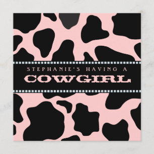 koeienhuid Druk Roze Cowgirl Baby shower Uitnodigi Kaart