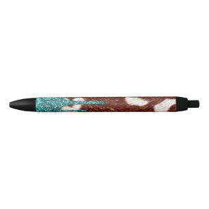 Koeienhuid met Turquoise Glitter Zwarte Inkt Pen