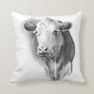 Koeienkop in potlood: Realistische kunst: Boerderi Kussen