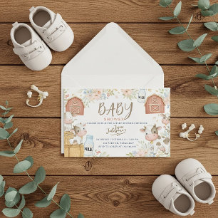 Koeienprint baby shower uitnodiging, rustieke boer informatiekaartje