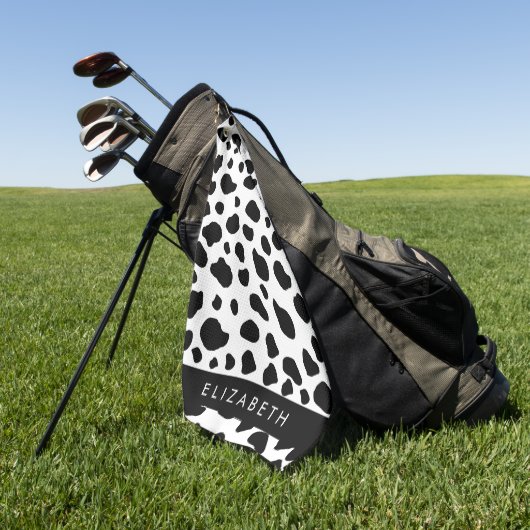 Koeienprint, koeienvlekken, zwart-wit, jouw naam golfhanddoek (Groen)