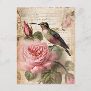  koeienvogel en roze rozen ontkoppeling briefkaart