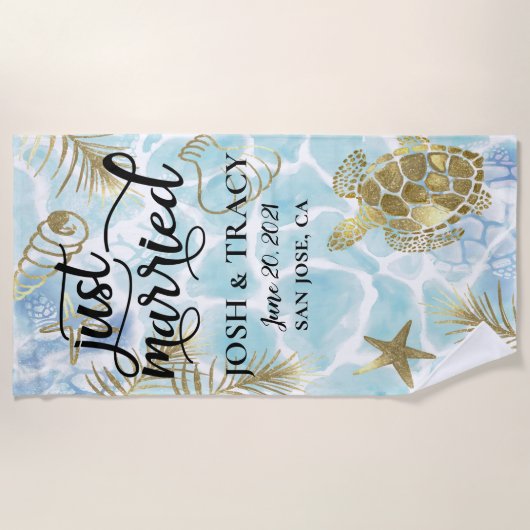 Koekdoek, gewoon getrouwd voor strandbruiloft strandlaken (Voorkant)