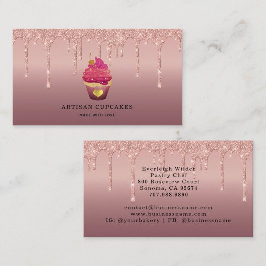 Koeken gebakken bakkerij Chef Glitter Drift Roos G Visitekaartje (Voorkant / Achterkant)