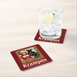 Koekje voor Krampus Prettig kerstfeest Krampus Hor Vierkante Kartonnen Onderzetter