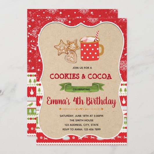 Koekjes en cacaopuitnodiging kaart (Voorkant / Achterkant)