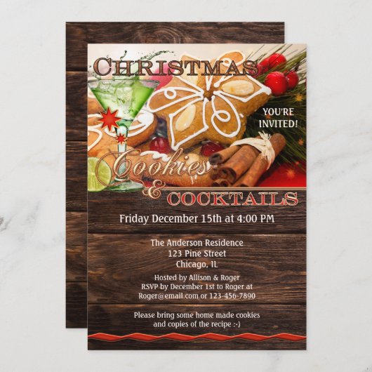 Koekjes en Cocktails Cookie Swap Kerstmis Kaart (Voorkant / Achterkant)
