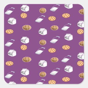 Koekjes en melk op paarse vierkante sticker