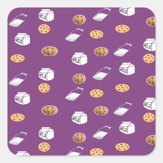Koekjes en melk op paarse vierkante sticker (Voorkant)