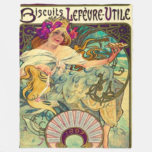 Koekjes Lefevre-Utile van Alphonse Mucha (1896) Fleece Deken (Voorkant)