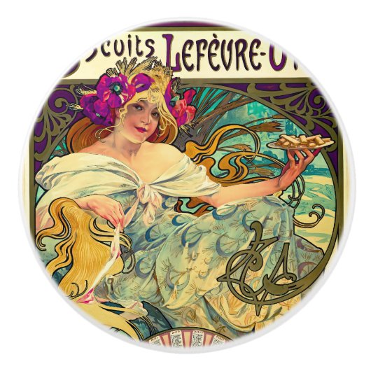 Koekjes Lefevre-Utile van Alphonse Mucha (1896) Keramische Knop (Voorkant)