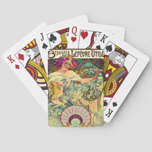 Koekjes Lefevre-Utile van Alphonse Mucha (1896) Pokerkaarten (Achterkant)