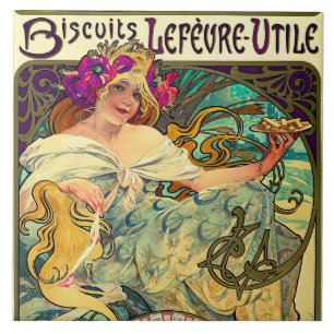 Koekjes Lefevre-Utile van Alphonse Mucha (1896) Tegeltje