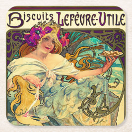 Koekjes Lefevre-Utile van Alphonse Mucha (1896) Vierkante Kartonnen Onderzetter