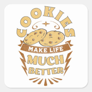 koekjes maken het leven leuker, grappige koekjesli vierkante sticker