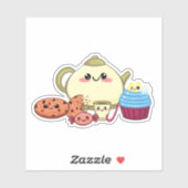 koekjes van kawaii en warme thee sticker (Vel)