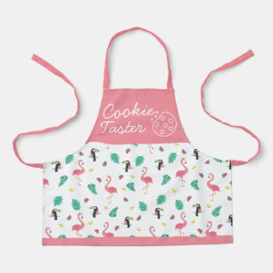 Koekjesproever tropische bladeren roze flamingo ki schort