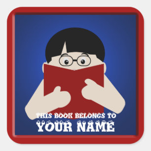 Koekplaatje Boy 2 Reading Book Custom Square Vierkante Sticker