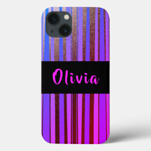 Koel Aangepaste Neon Glitter Paarse Stripes iPhone 13 Hoesje