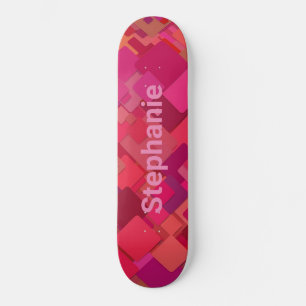 Koel aangepaste rode roze vierkantjes skateboard