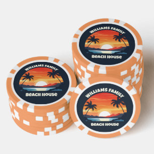 Koel Aangepaste Zonsopgang Palmboom Strandfeest Bl Poker Chips