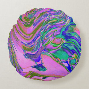 Koel abstract chartreuse en hete roze groovy retro rond kussen