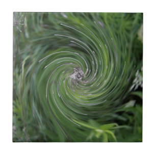 Koel Abstract Retro Chartreuse Green Floral Swirl Tegeltje