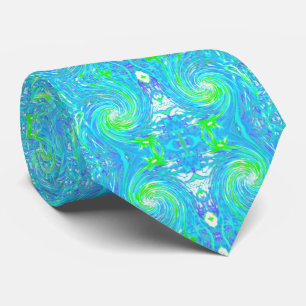 Koel Abstracte Retro Aqua en Lime Green Swirl Stropdas